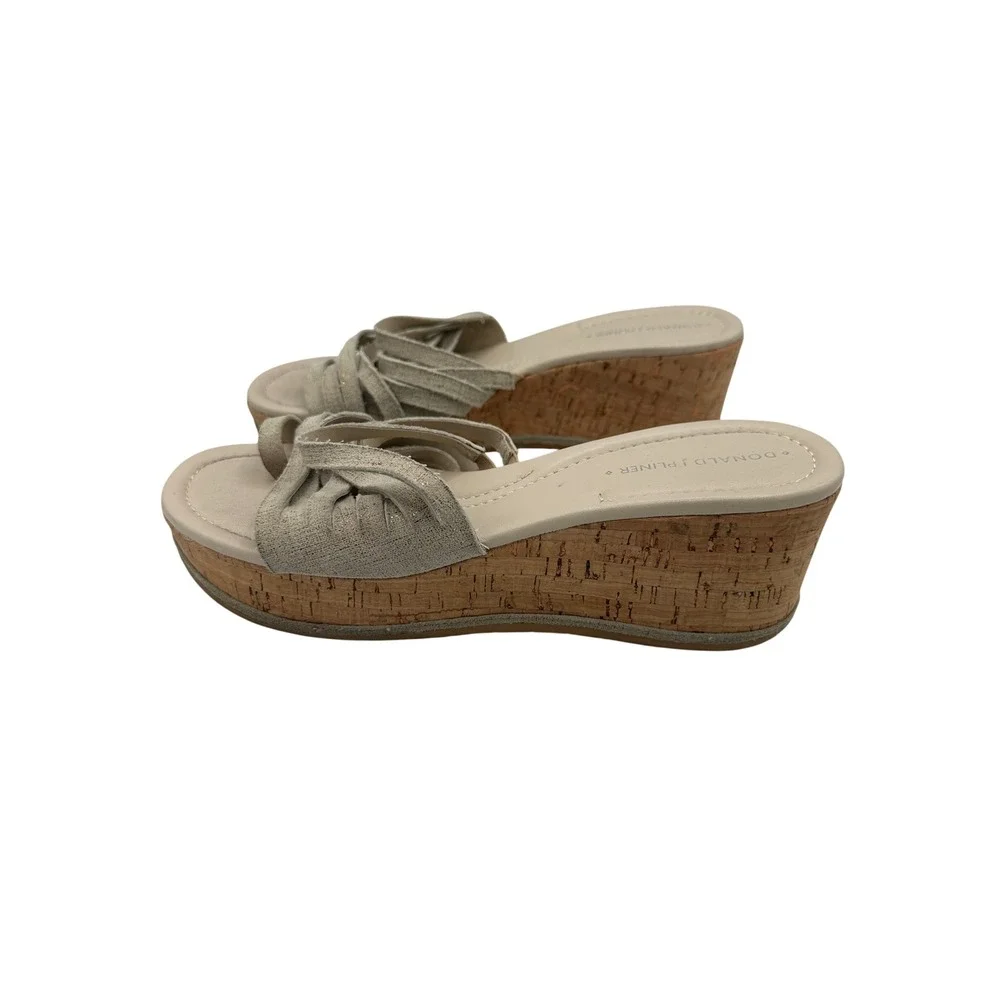 Donald J Pliner Sheena Wedge Sandals Womens 7.5 Beige Cork Strappy Good